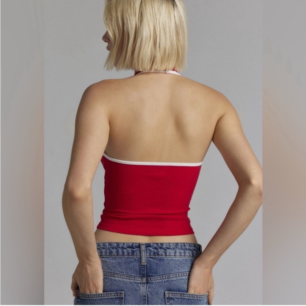 Urban Outfitters Red White BDG Joanna River Knit Crop Halter Top - Picture 4 of 5